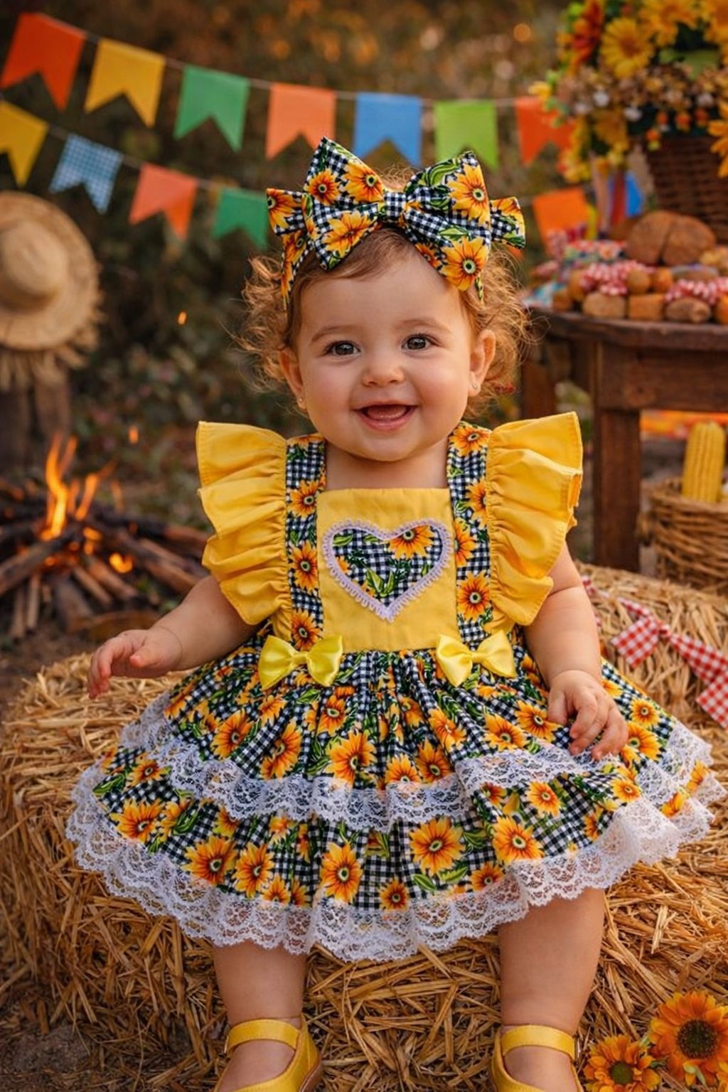 Romper Junino Girassol bebê São João - Imagem 3