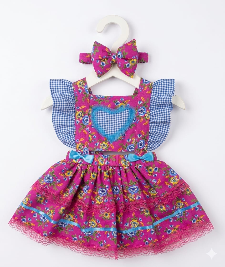 Romper Junino Floral Bebê Menina