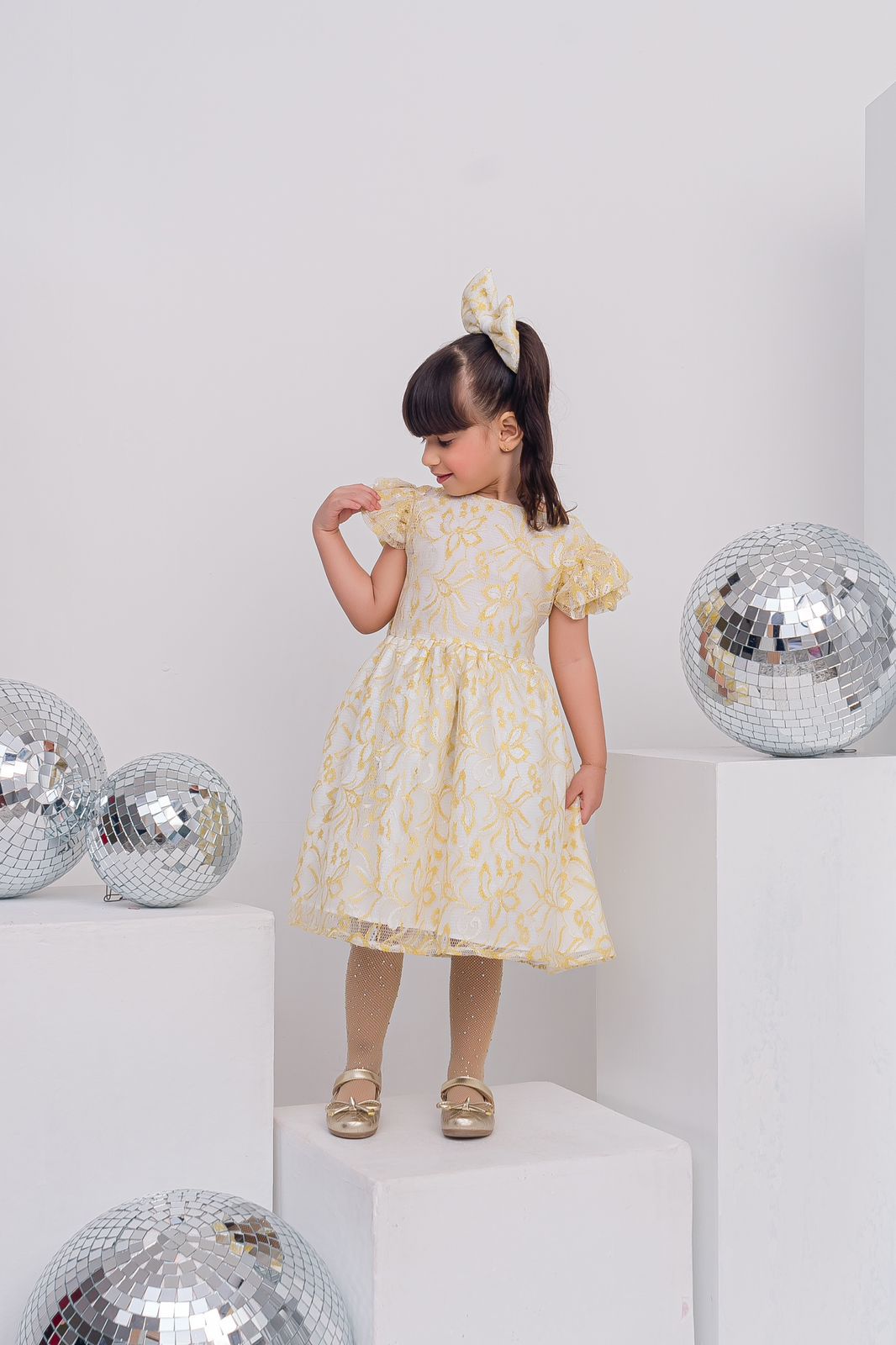 Vestido Luz de luxo infantil dourado aniversário daminha menina - Imagem 4