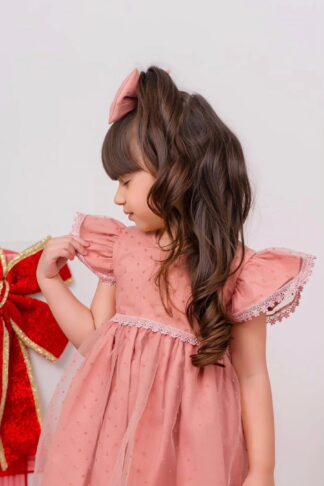 Vestido de Luxo Rosê Festa infantil