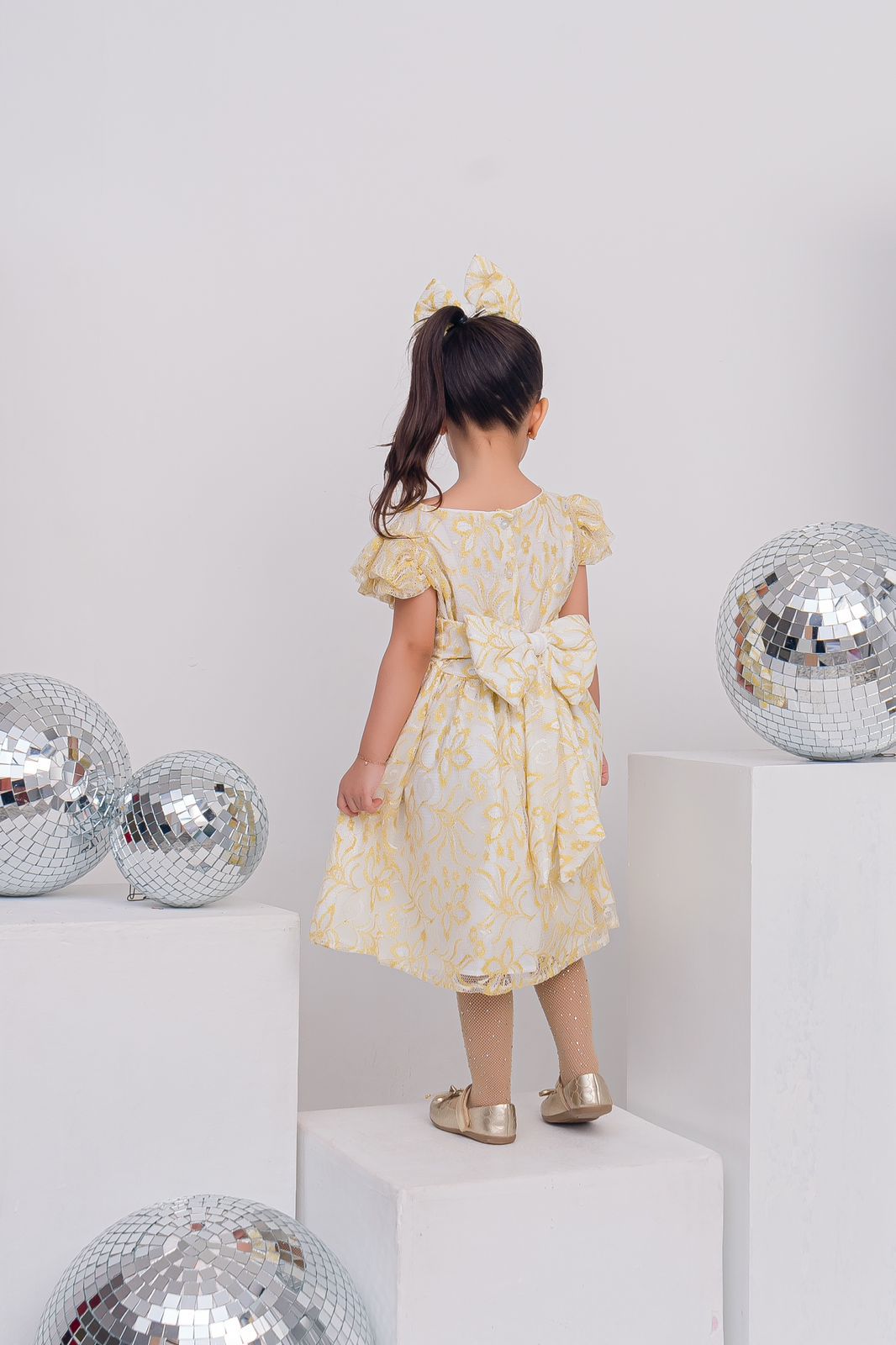 Vestido Luz de luxo infantil dourado aniversário daminha menina - Imagem 3